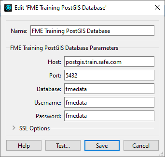 Adding the FME Training Database Connection